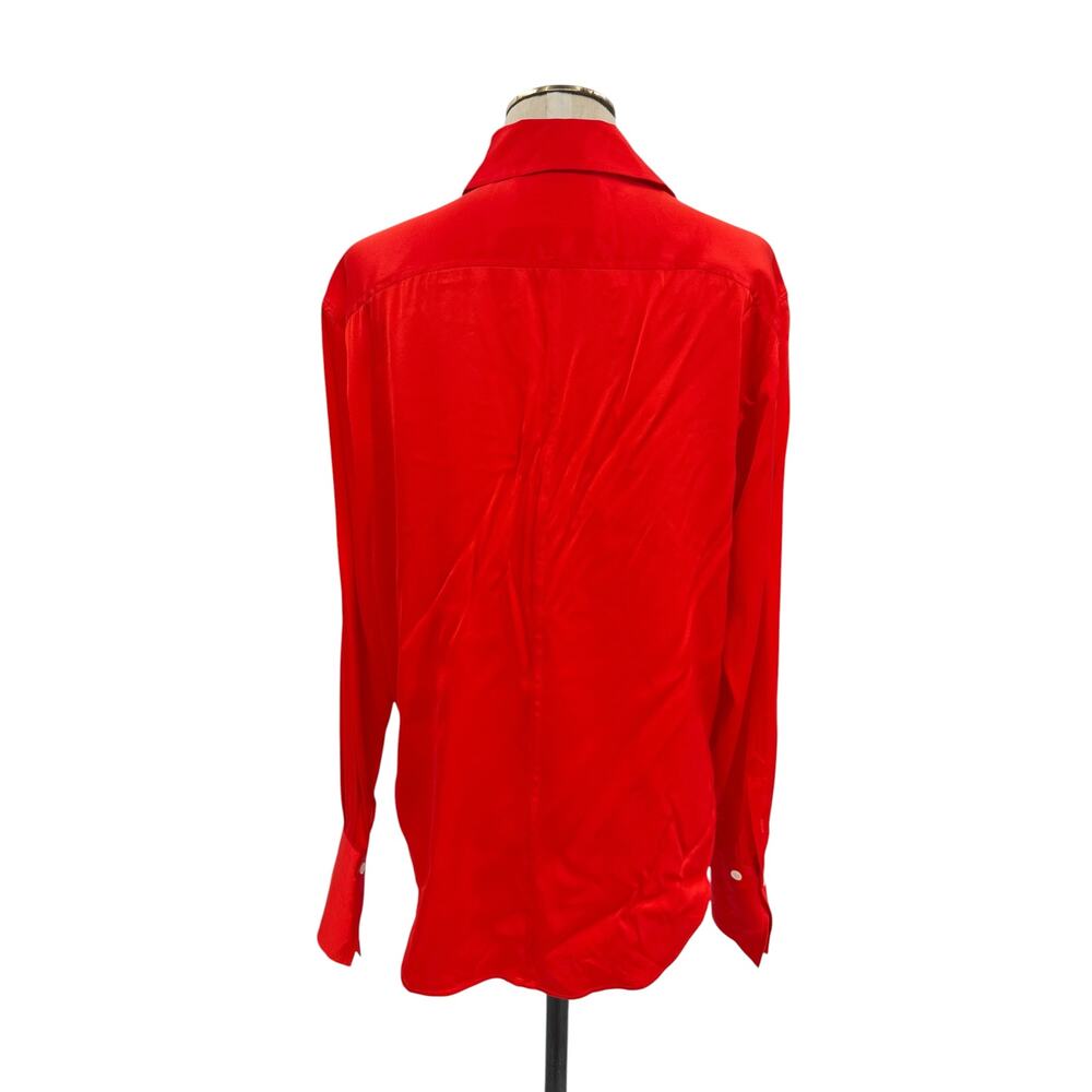 FRAME The Standard Shirt Silk Stretch Button Front Blouse Red Women's Medium - Picture 8 of 11